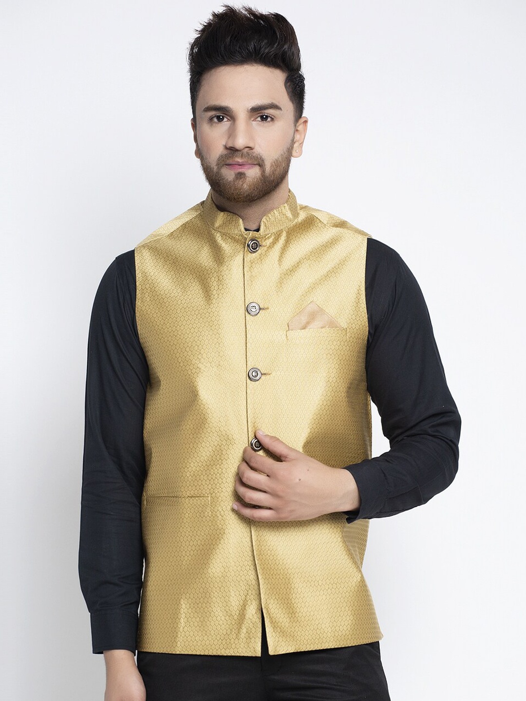 

Jompers Men Gold Printed Nehru Jacket