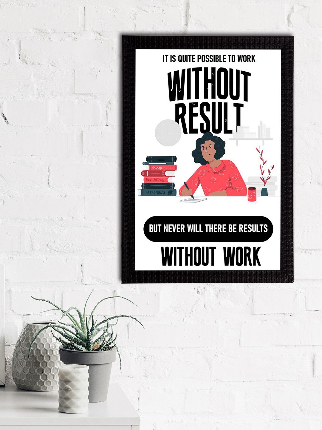 

eCraftIndia Black & White "It is Quite Possible To Work Without Result But Never.." Motivational Quote Satin Matt Texture Framed UV Art Painting
