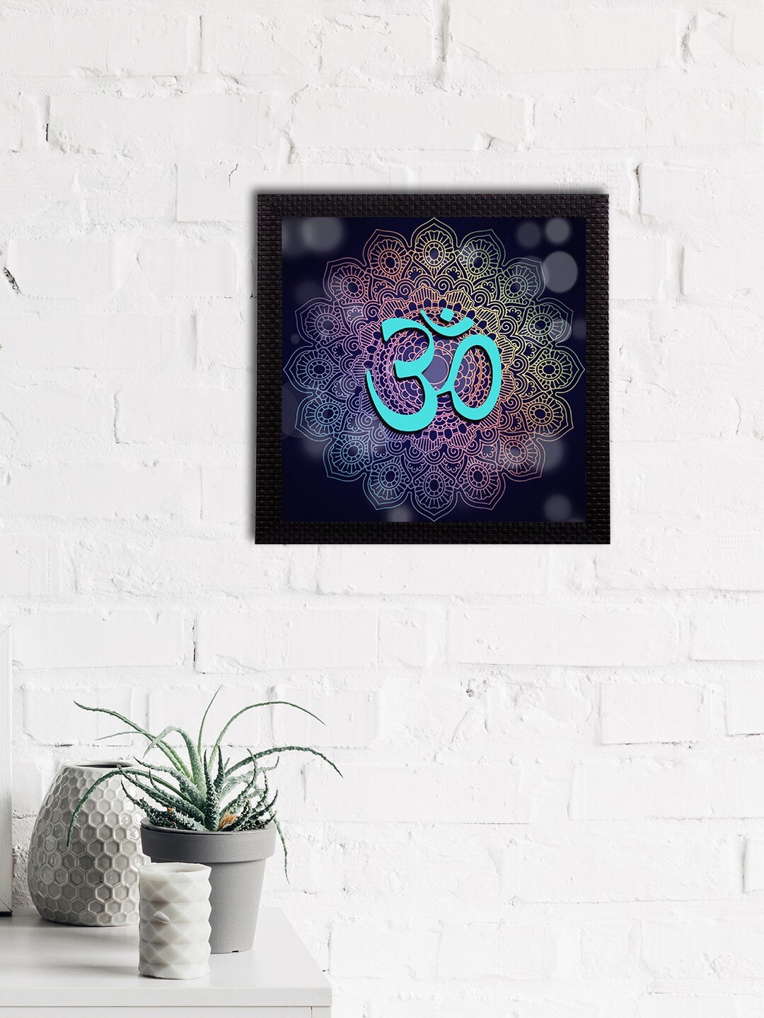 eCraftIndia White & Blue Om Symbol Satin Matt Textured UV Art Painting