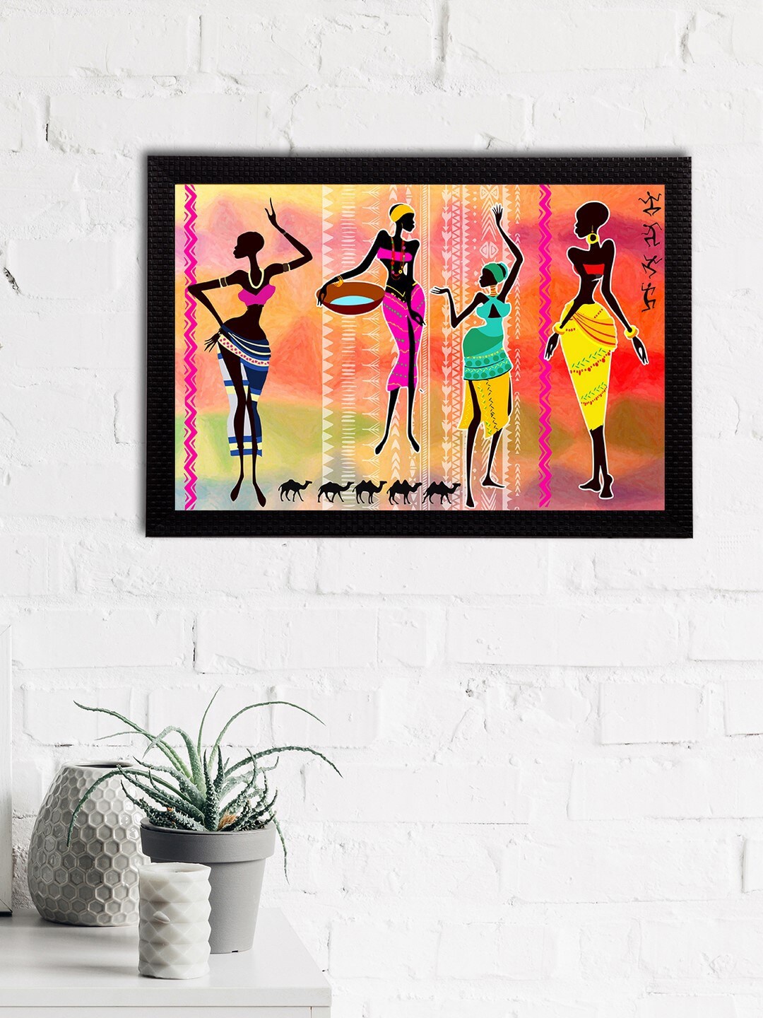 eCraftIndia Pink & Yellow Tribal Theme Satin Matt Texture UV Art Painting