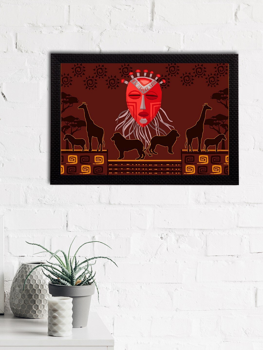 

eCraftIndia Red & Brown Tribal Theme Satin Matt Texture UV Art Painting