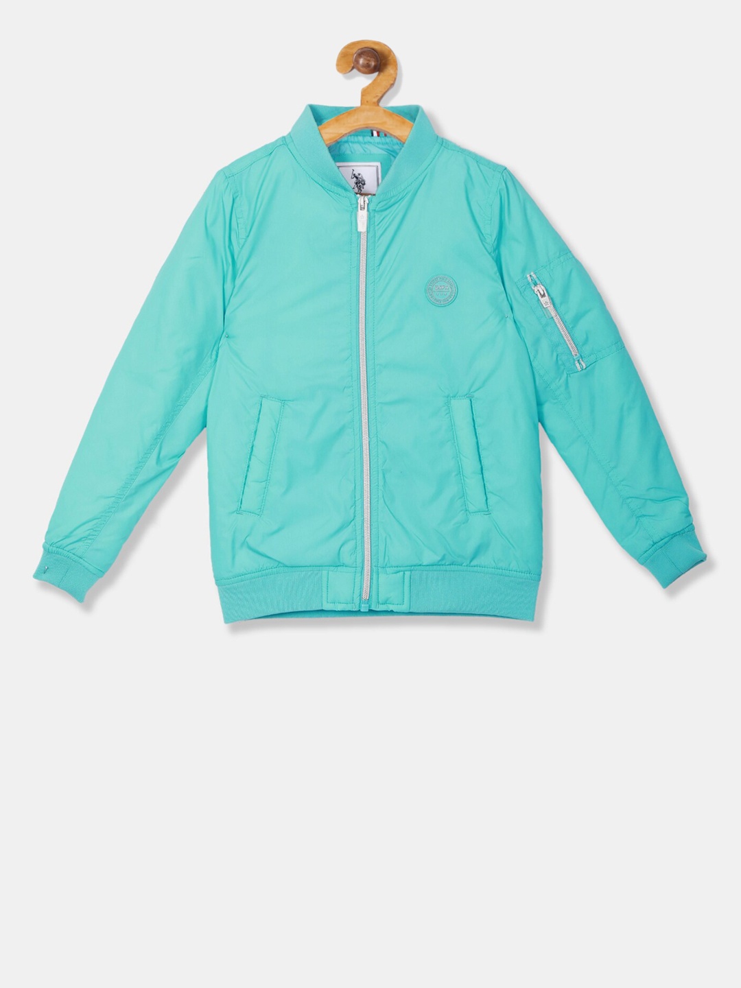 

U.S. Polo Assn. Kids Girls Turquoise Blue Solid Bomber Jacket