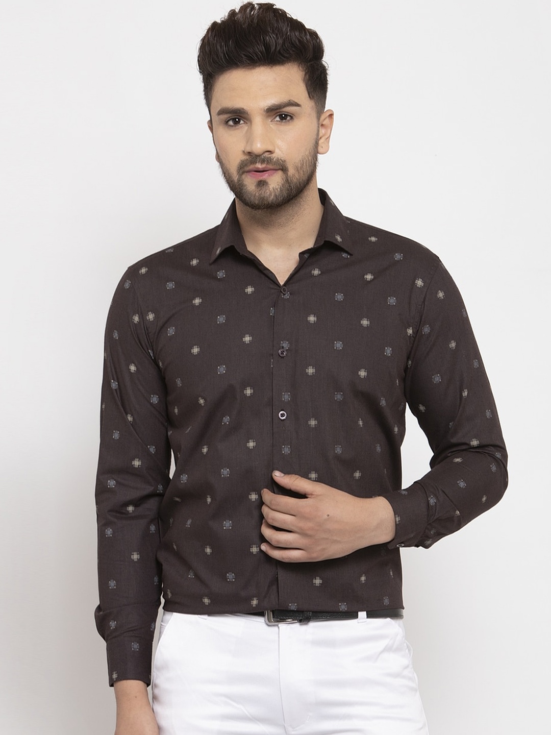 

JAINISH Men Brown Regular Fit Printed Party Shirt