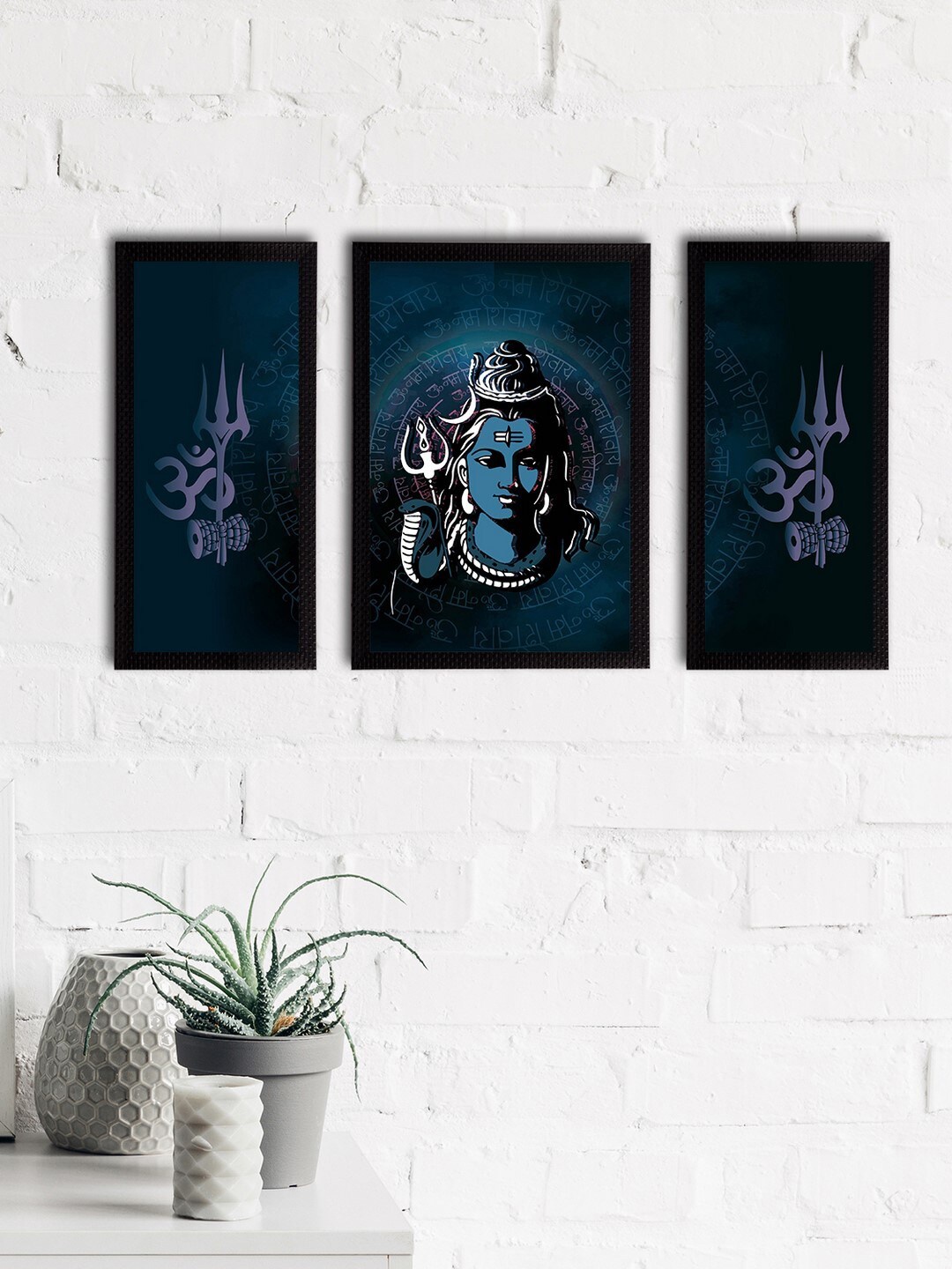 

eCraftIndia Set of 3 Blue Lord Shiva Satin Matt Textured UV Art Paintings