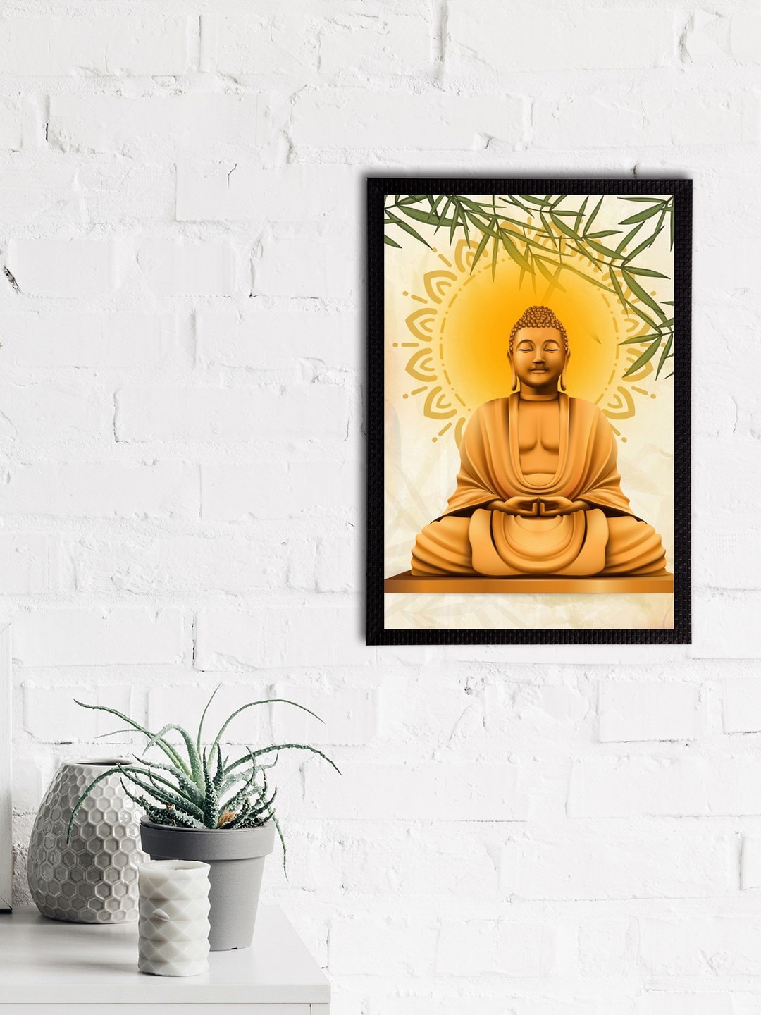 

eCraftIndia Beige & Yellow Meditating Lord Buddha Satin Matt Textured UV Wall Painting