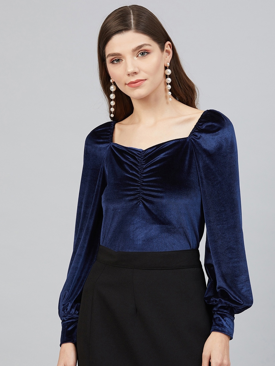 Marie Claire Women Navy Blue Solid Top