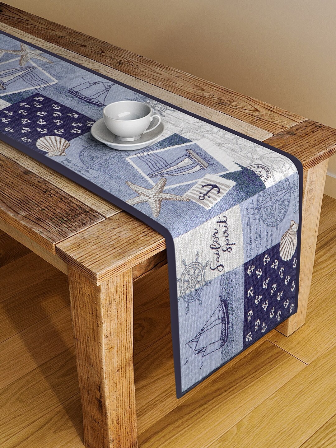

KLOTTHE White & Blue Woven Design Table Runner