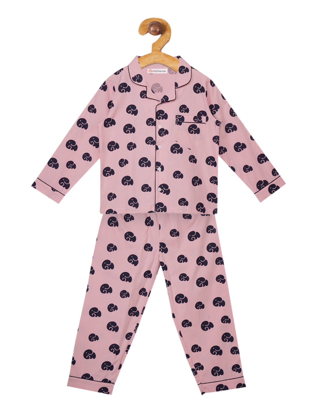 

Fluffalump Unisex Kids Pink & Black Printed Night suit