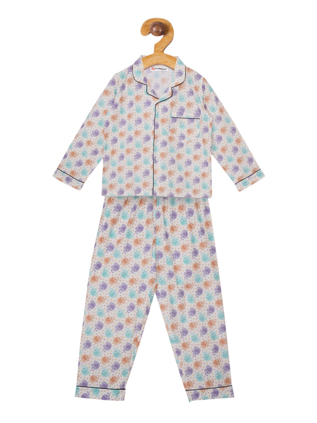 

Fluffalump Kids Off-White & Purple Printed Night suit