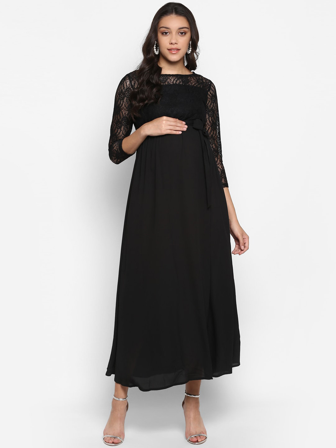 

Momsoon Maternity Women Black Self Design Fit and Flare Dress