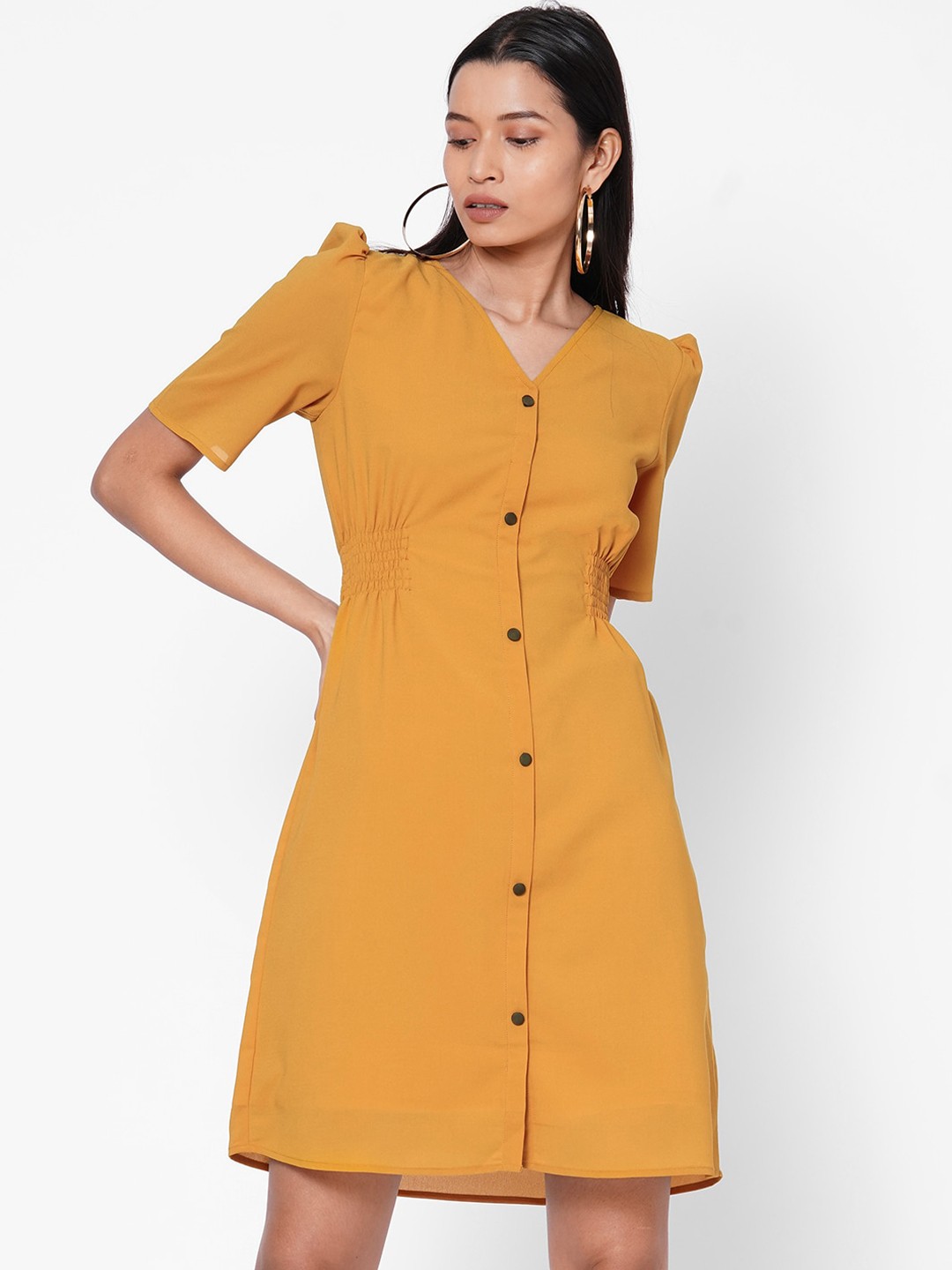 

MISH Women Mustard Solid A-Line Dress