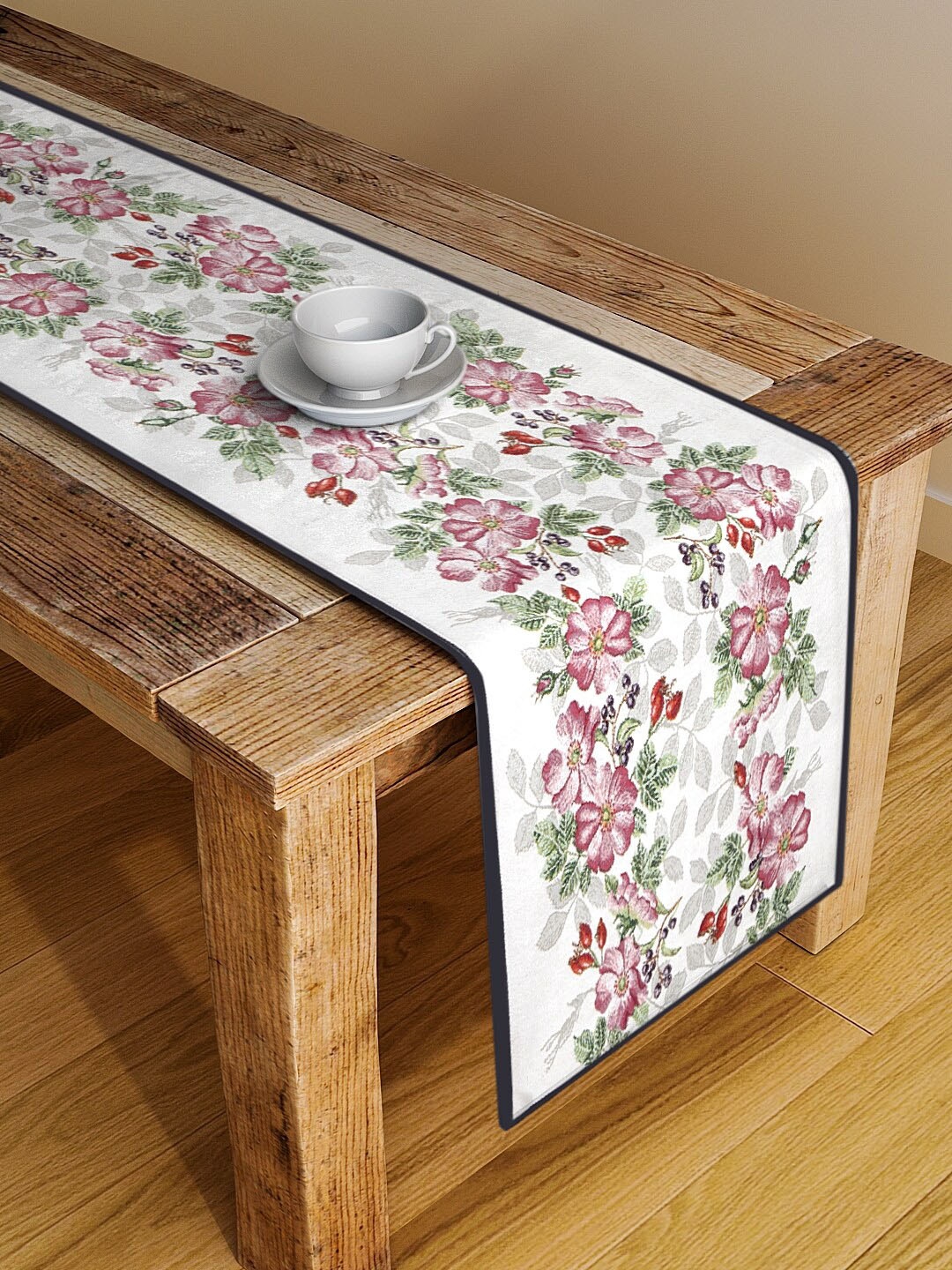 

KLOTTHE White & Pink Woven Design Table Runner