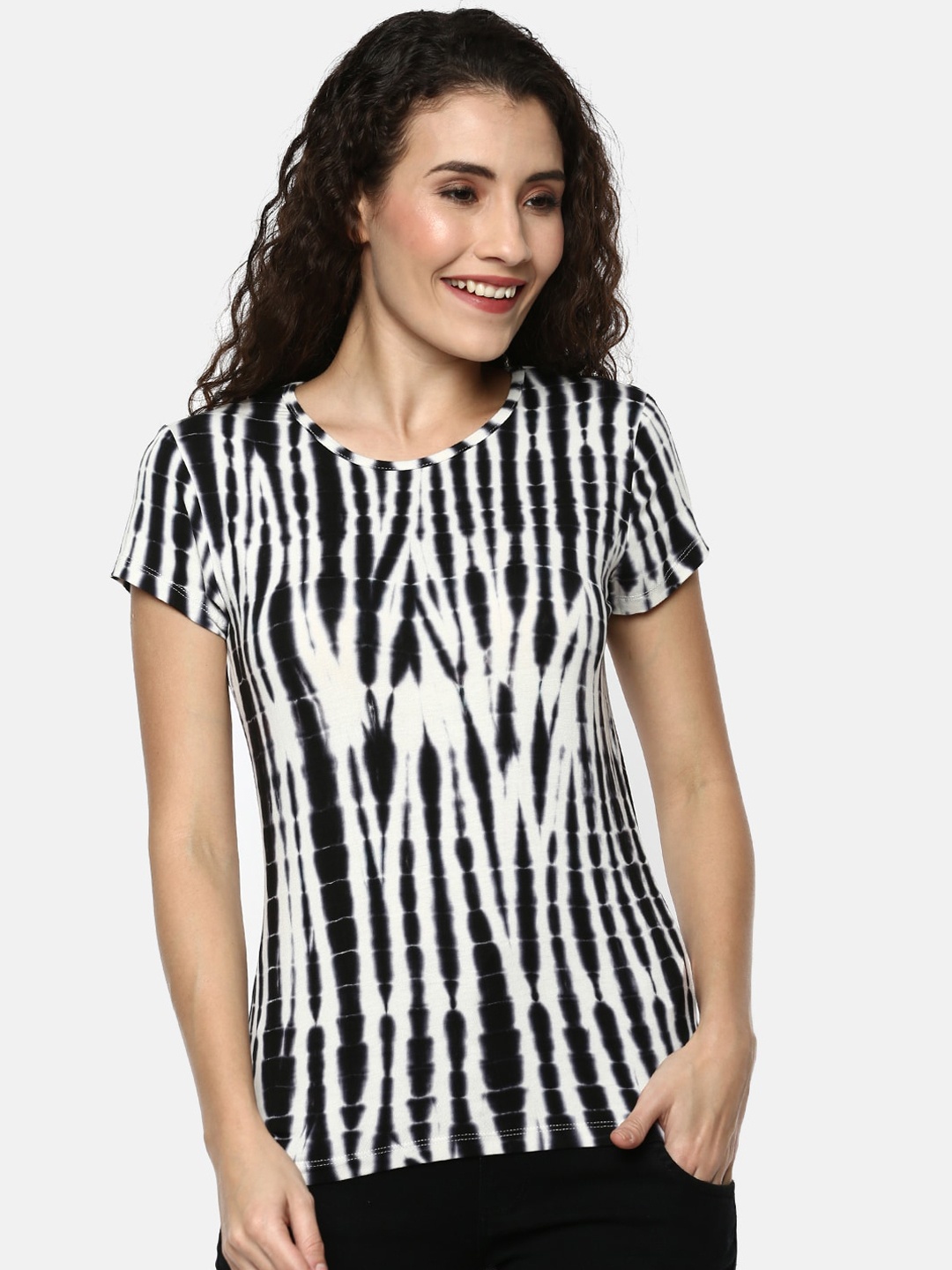 

YCANF Women Black & White Printed Top