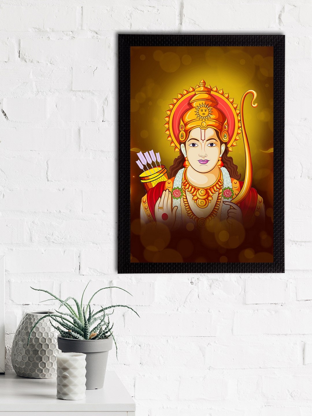 eCraftIndia Brown & Red Lord Ram Satin Matt Texture UV Art Painting