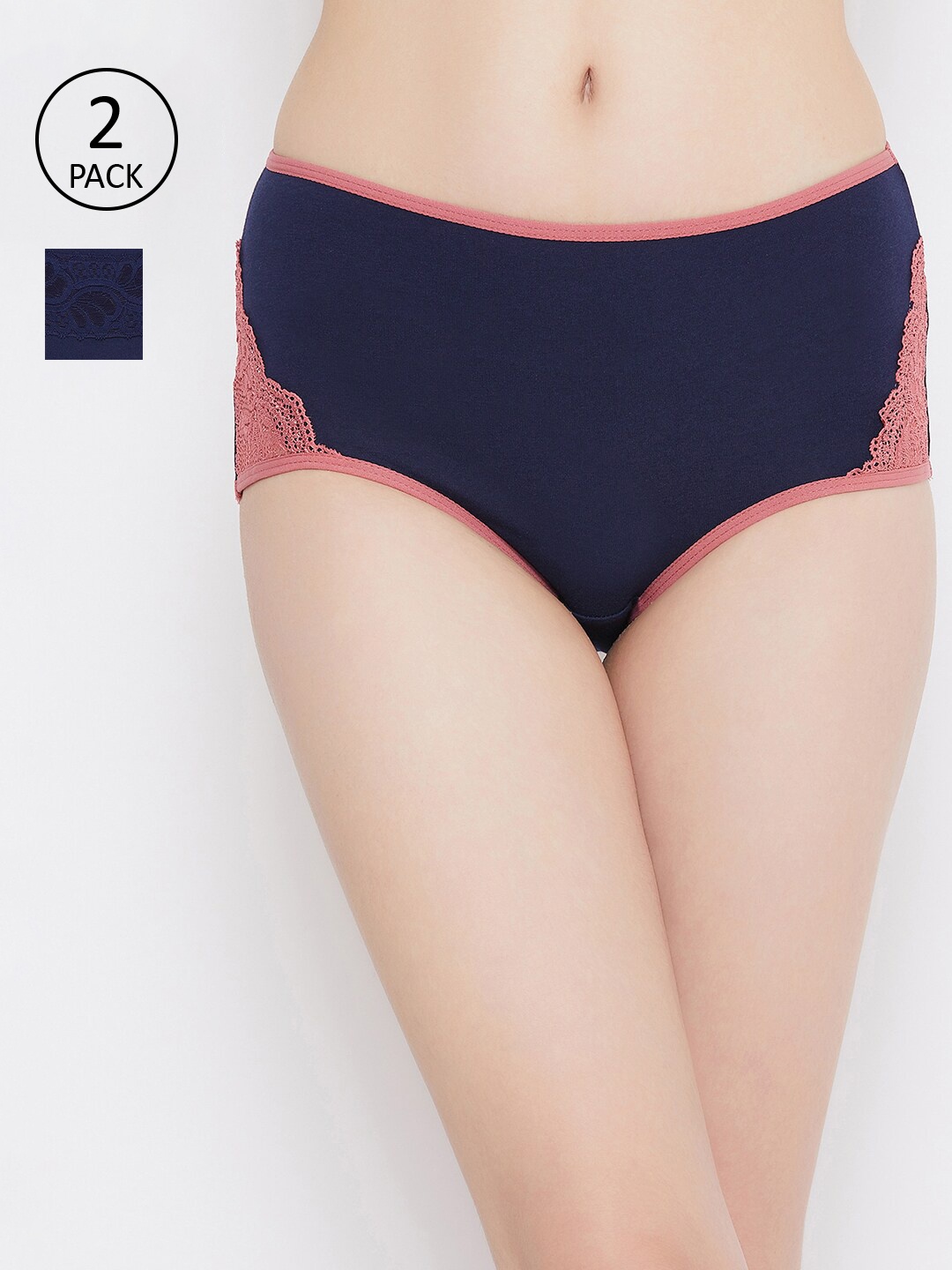 

Clovia Women Pack Of 2 Navy Blue & Pink Hipster Briefs COMPNC903