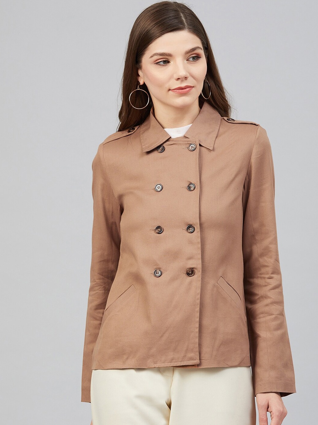 

Carlton London Women Khaki Solid Tailored Jacket