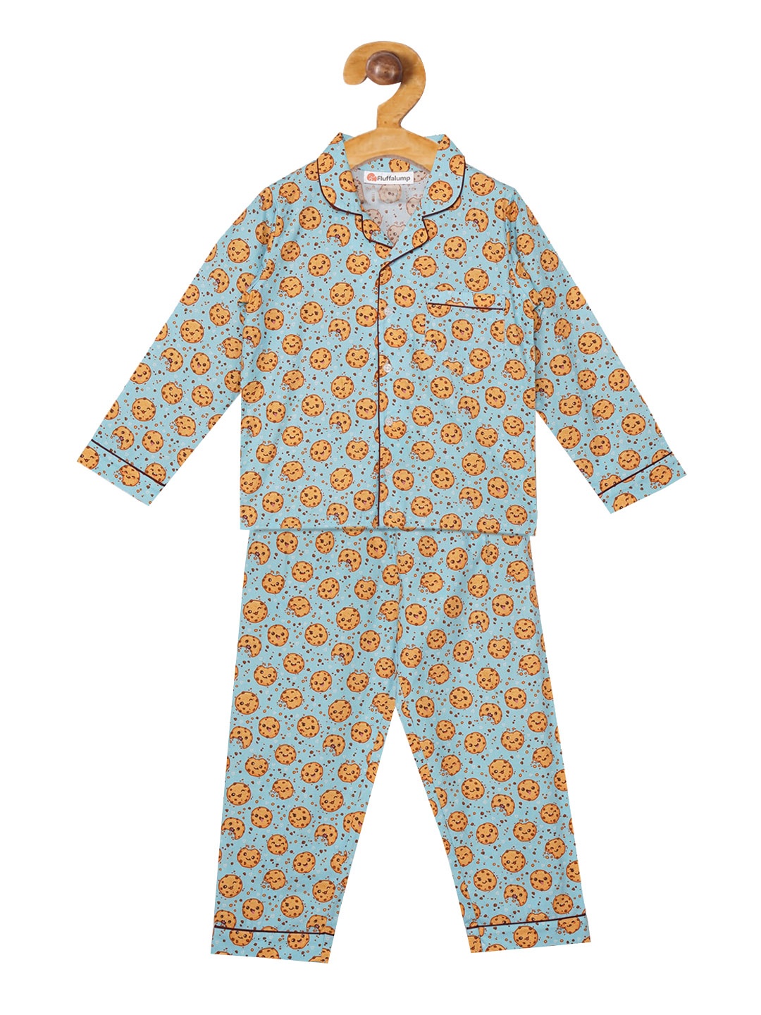 

Fluffalump Kids Blue & Orange Printed Night suit