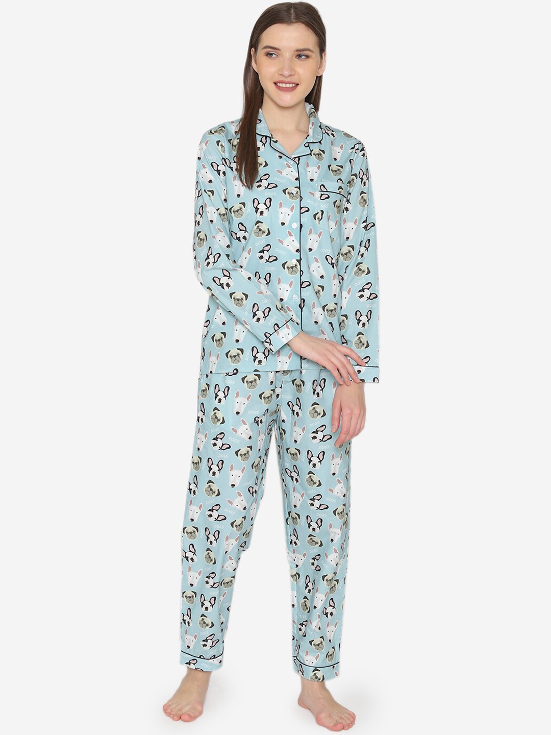 

Fluffalump Women Sea Green Printed Night suit
