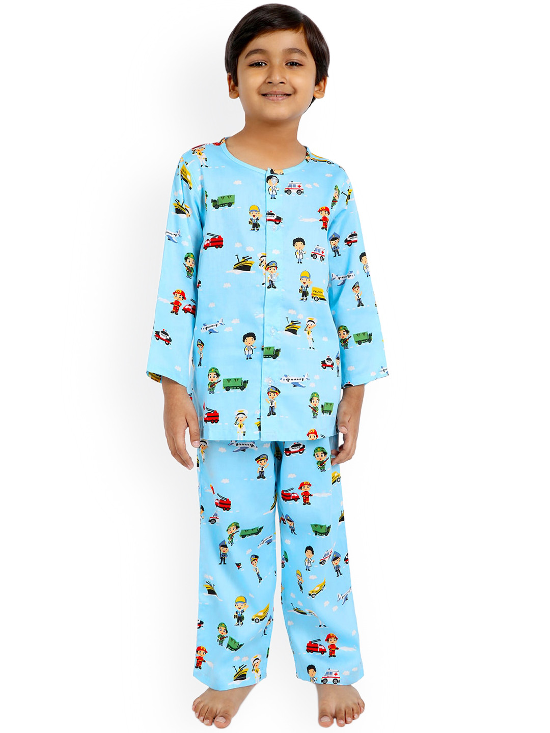 

Nigh Nigh Boys Blue Printed Sustainable Night Suit