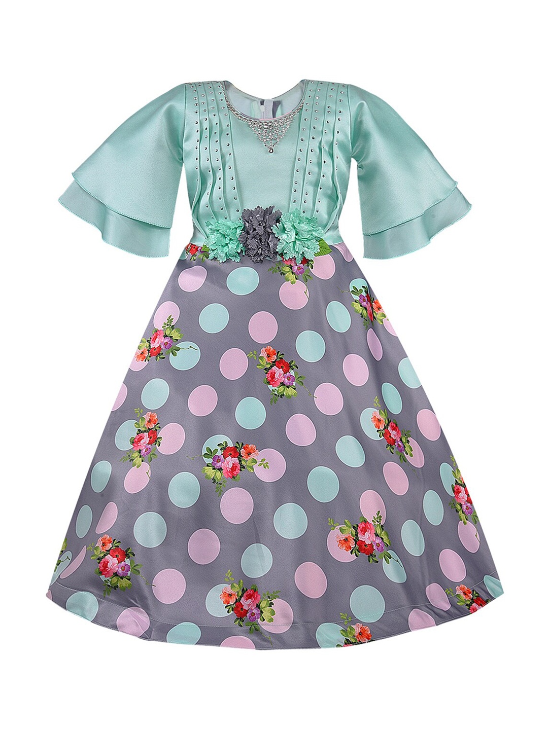

Wish Karo Girls Sea Green Printed Maxi Dress
