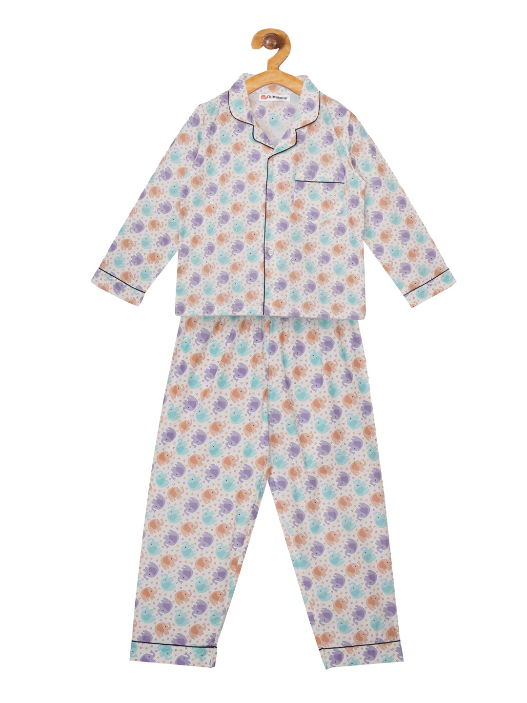 

Fluffalump Kids Off-White & Purple Printed Night suit