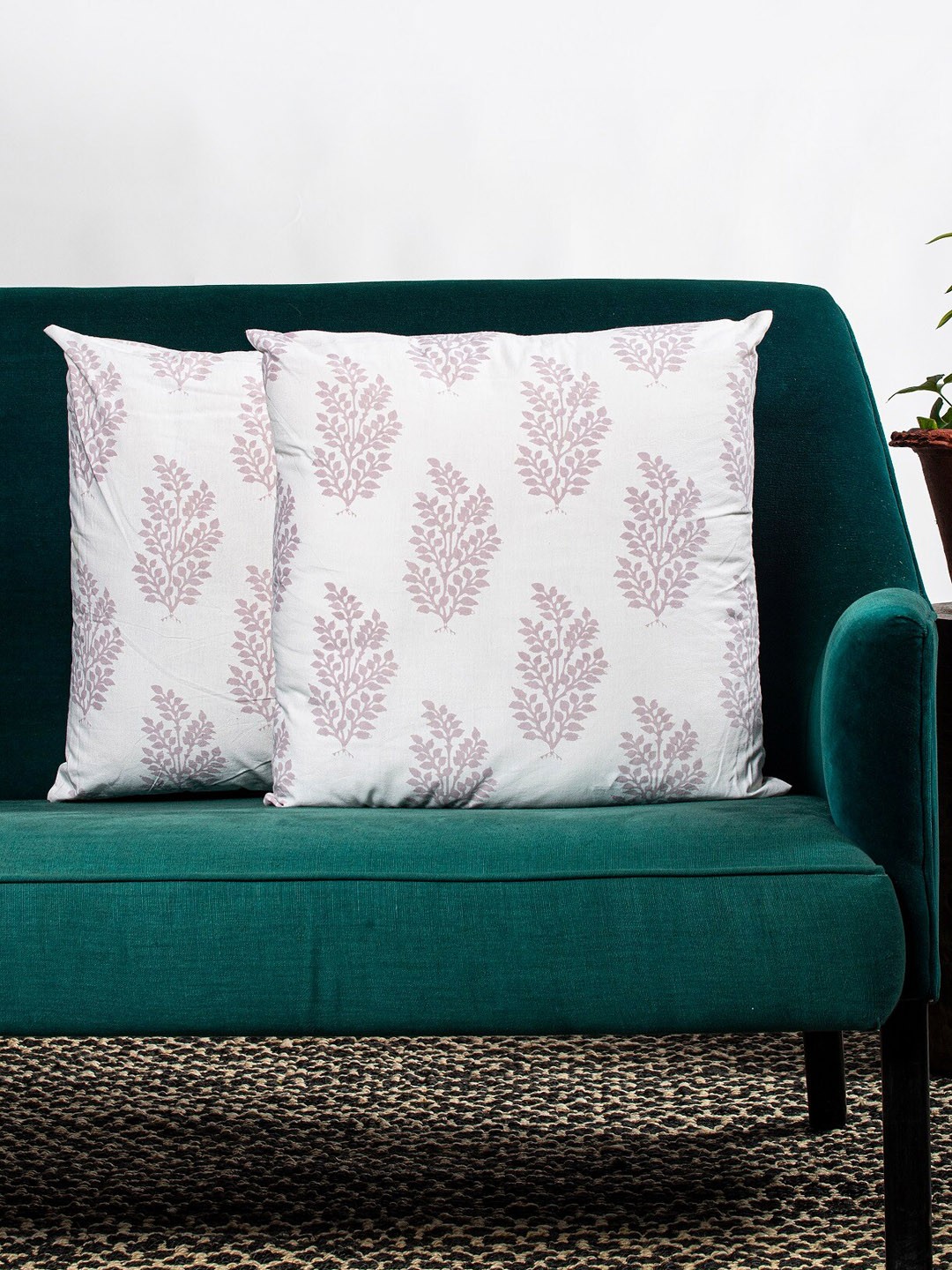 

Contrast Living Set Of 2 Off-White & Pink Printed Square Cushion Covers