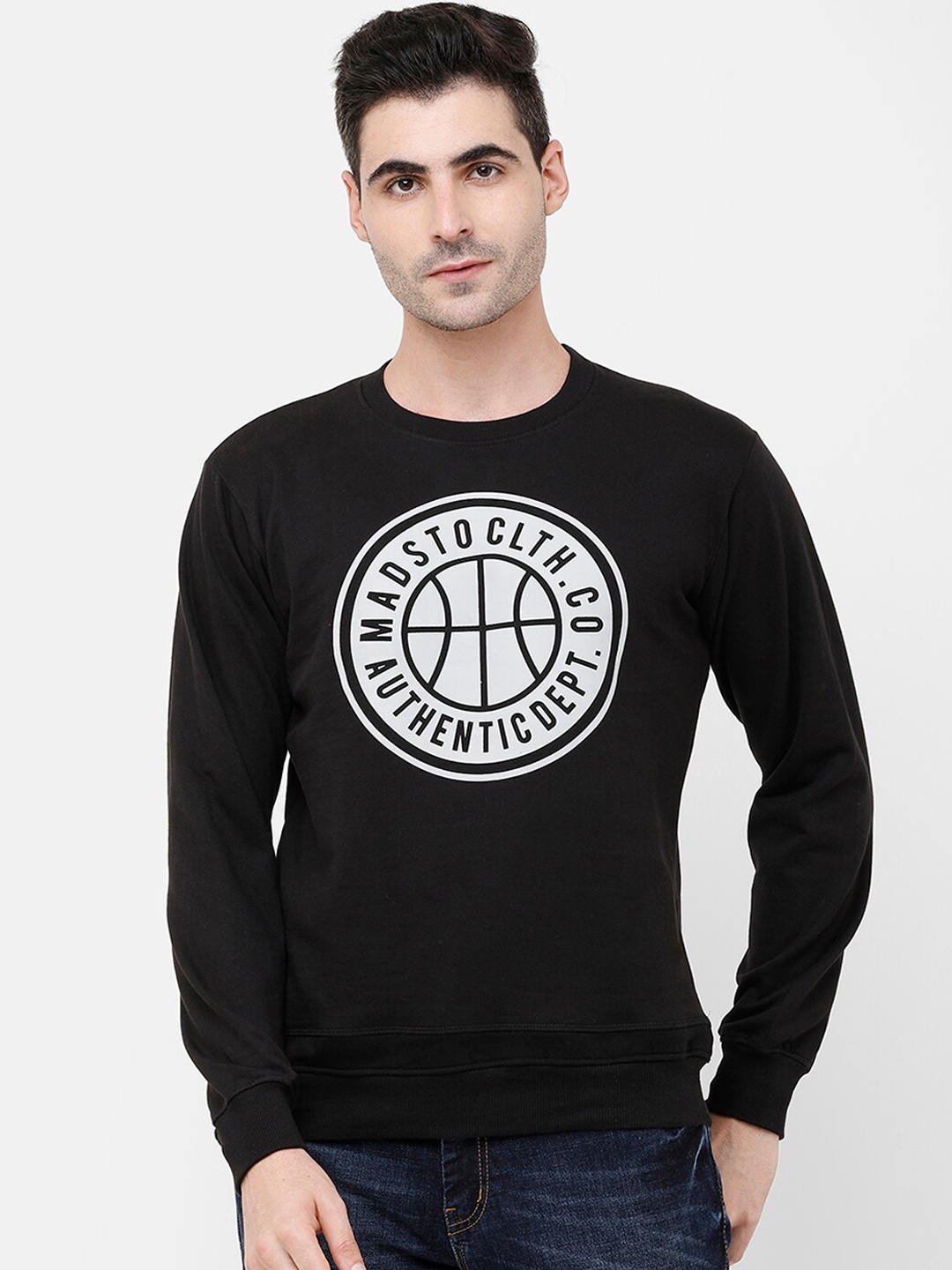 

MADSTO Men Black Printed Sweatshirt
