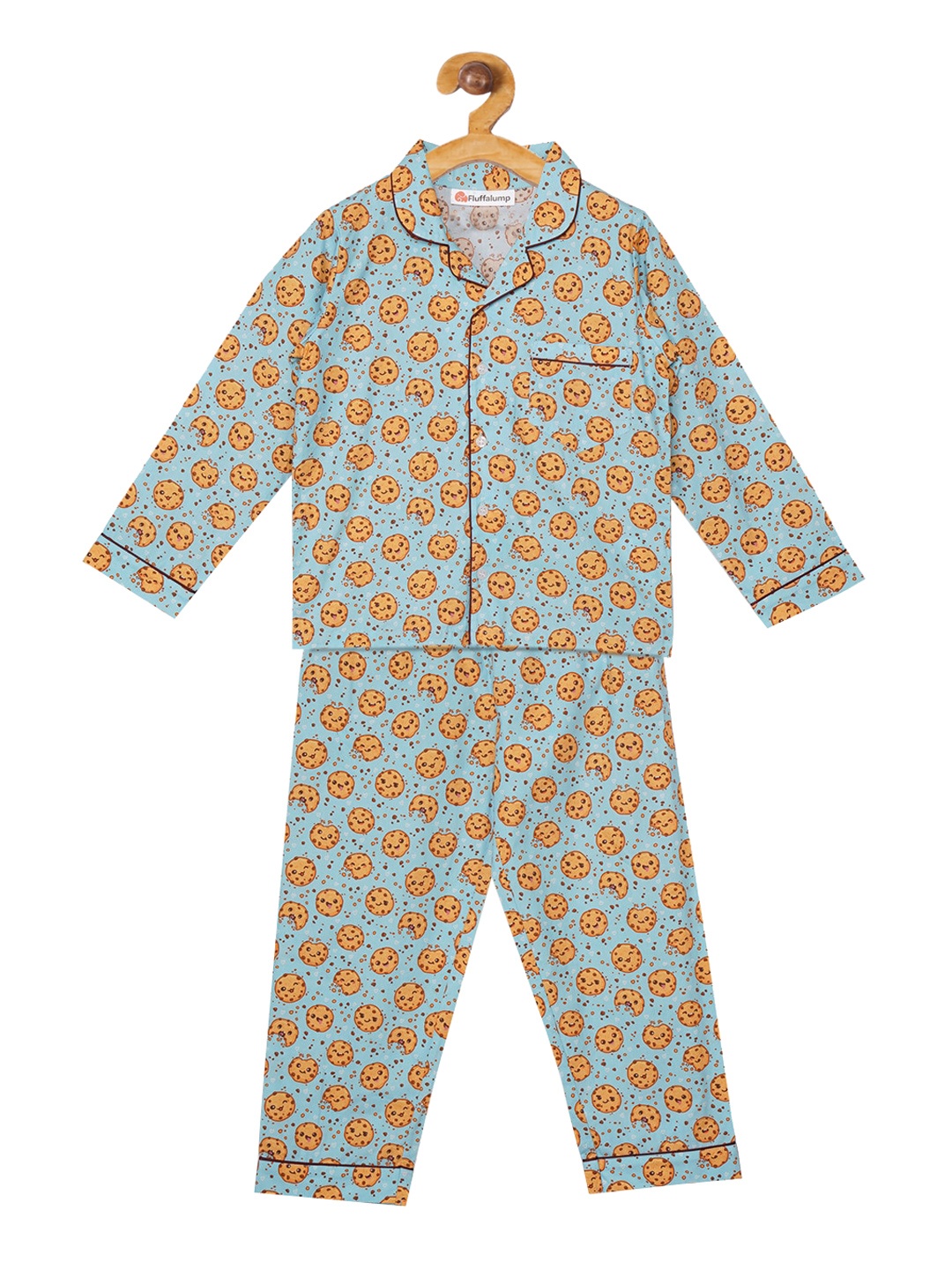 

Fluffalump Kids Blue & Orange Printed Night suit