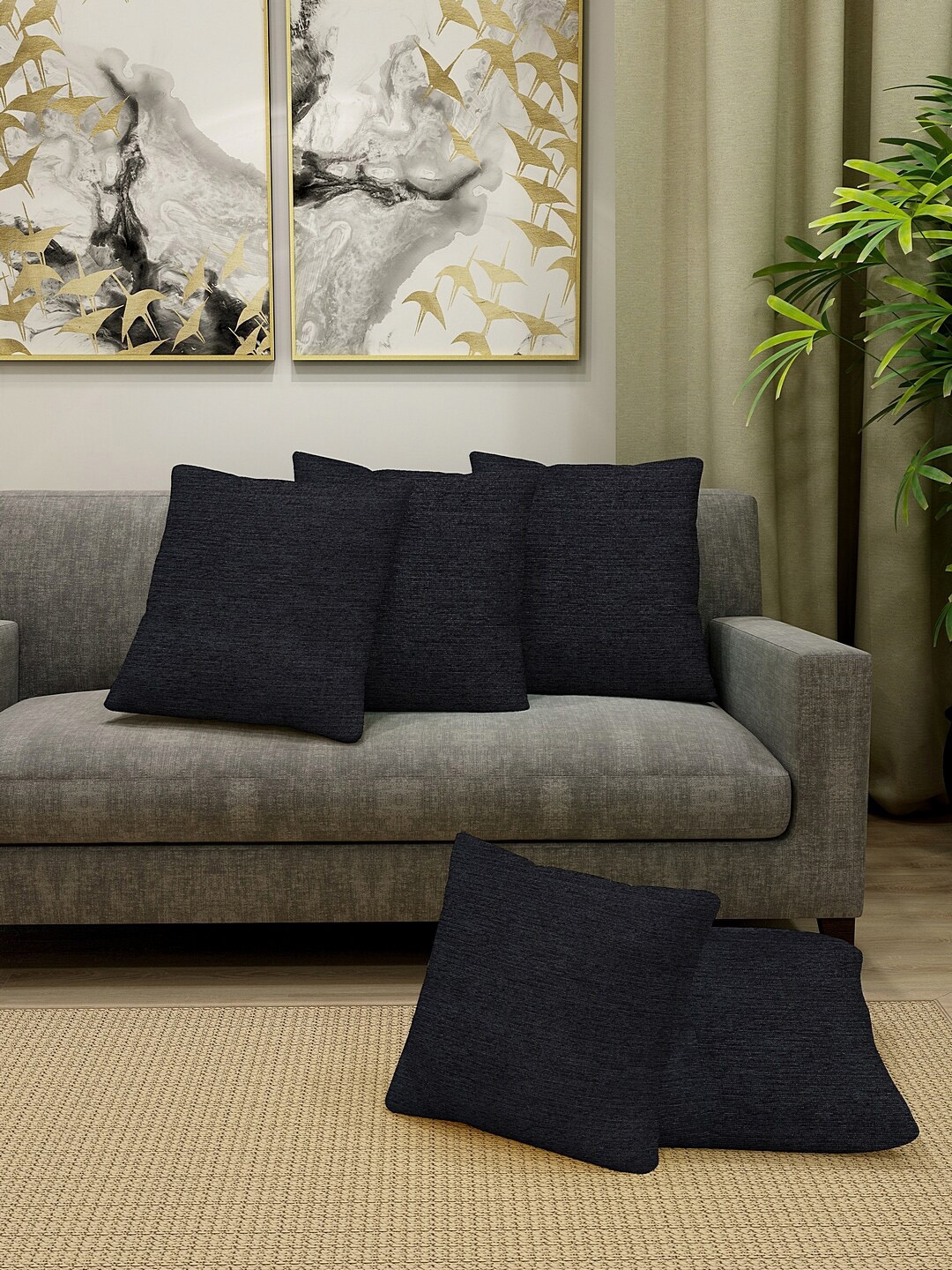 

KLOTTHE Set Of 5 Black Solid Square Floor Cushions With Fillers