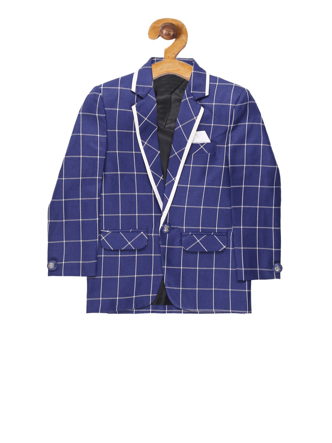 

Jeetethnics Boys Navy Blue & White Checked Single-Breasted Blazer