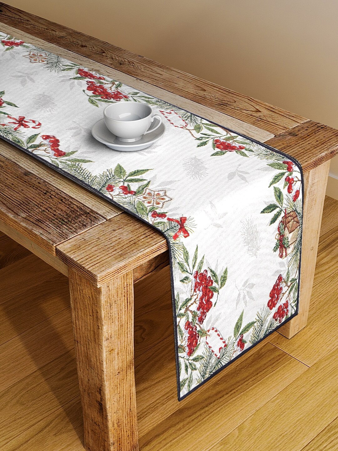 

KLOTTHE White & Red Woven Design Table Runner