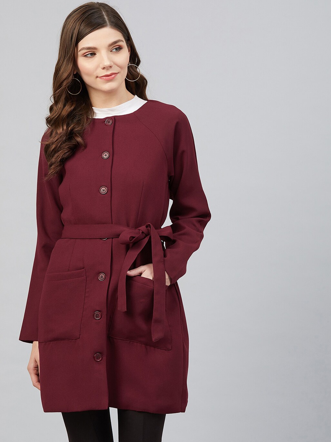 

Marie Claire Women Maroon Solid Overcoat