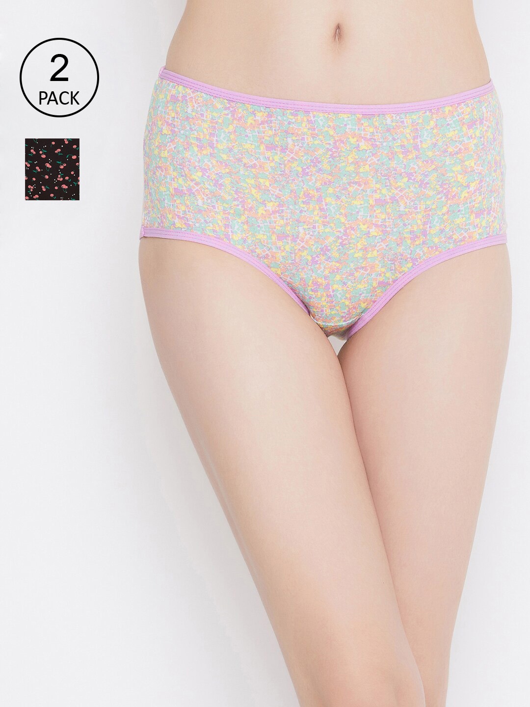 

Clovia Women Pack of 2 Printed Hipster Briefs COMPNC920, Black