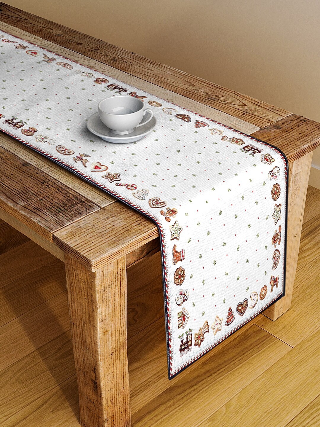 

KLOTTHE White & Red Woven Design Table Runner