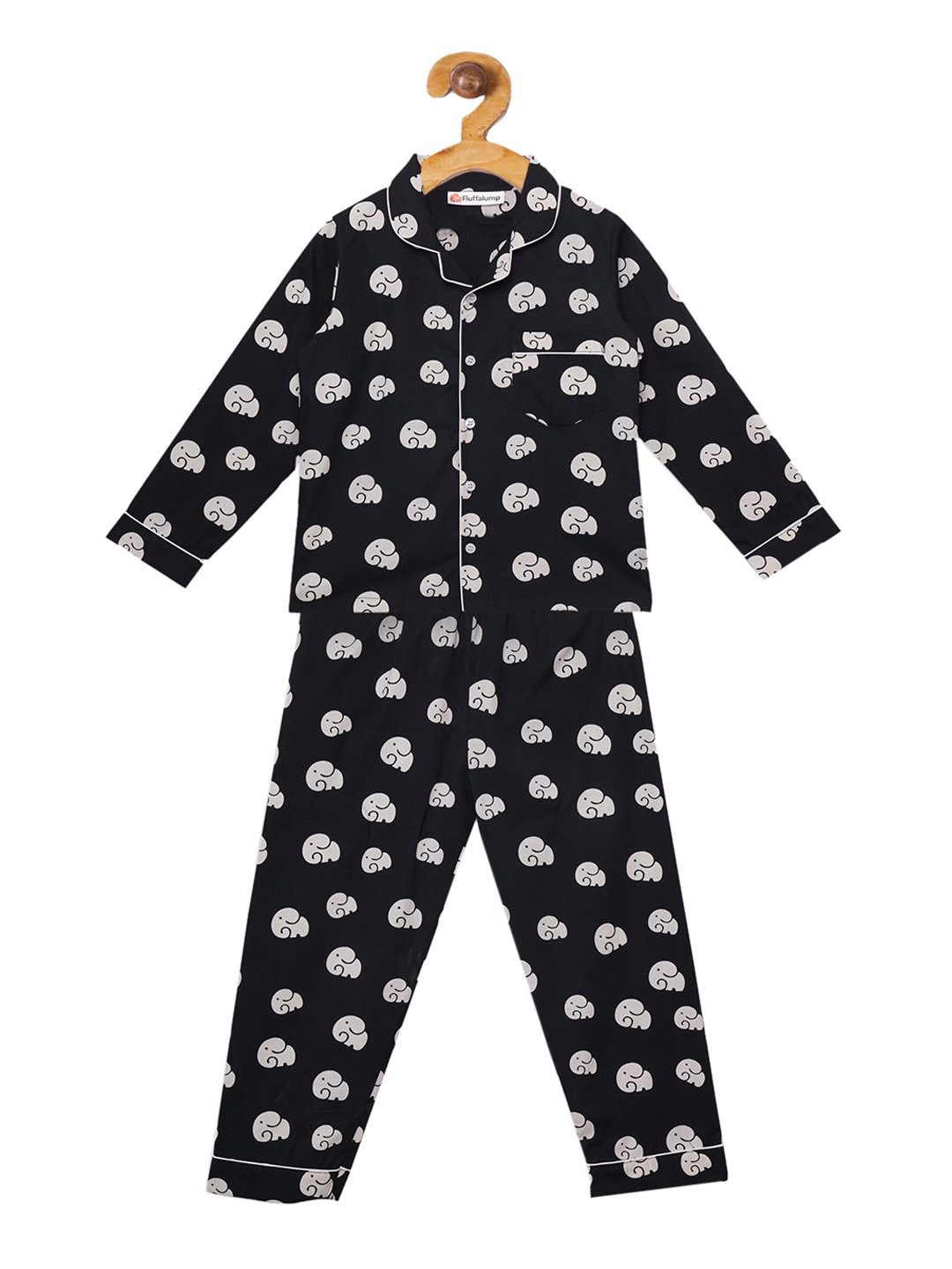 

Fluffalump Unisex Kids Black & White Printed Night suit