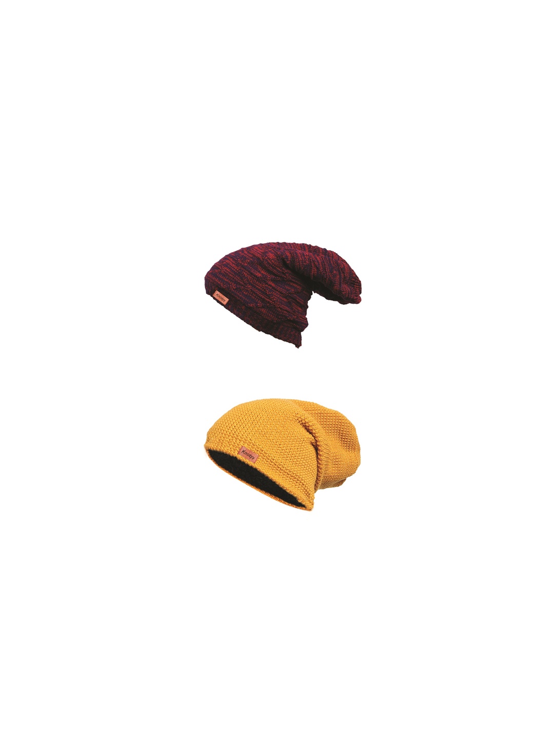 

Knotyy Unisex Pack of 2 Self Design Woollen Beanies, Yellow