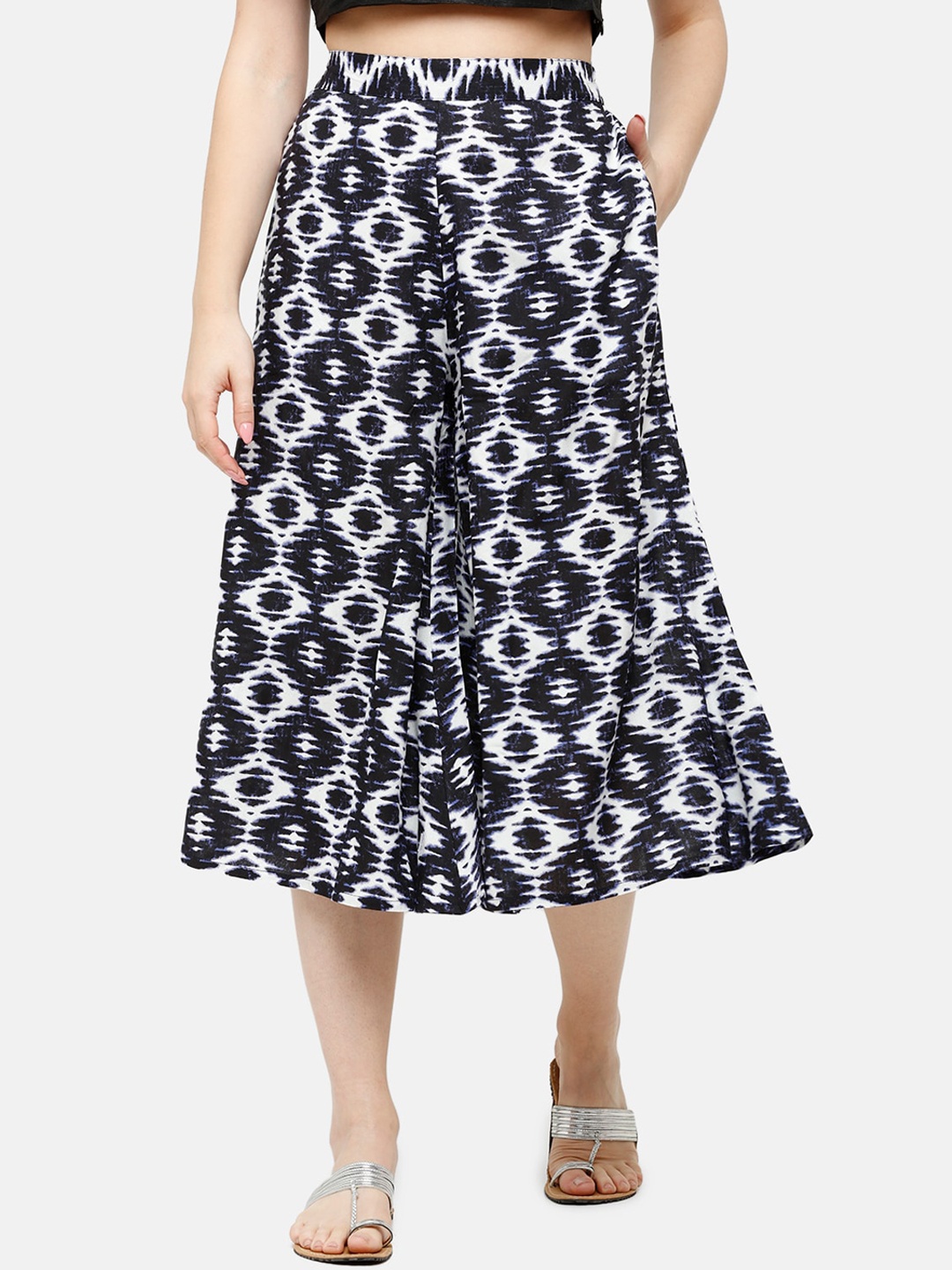 

De Moza Women Navy Blue & White Loose Fit Printed Culottes