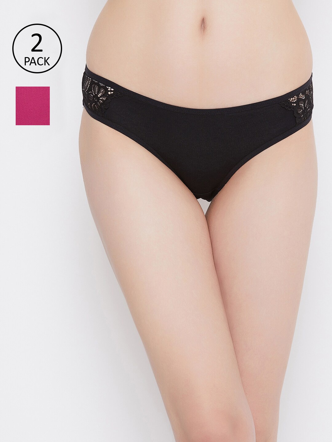 

Clovia Women Pack Of 2 Solid Hipster Briefs COMPNC880, Black