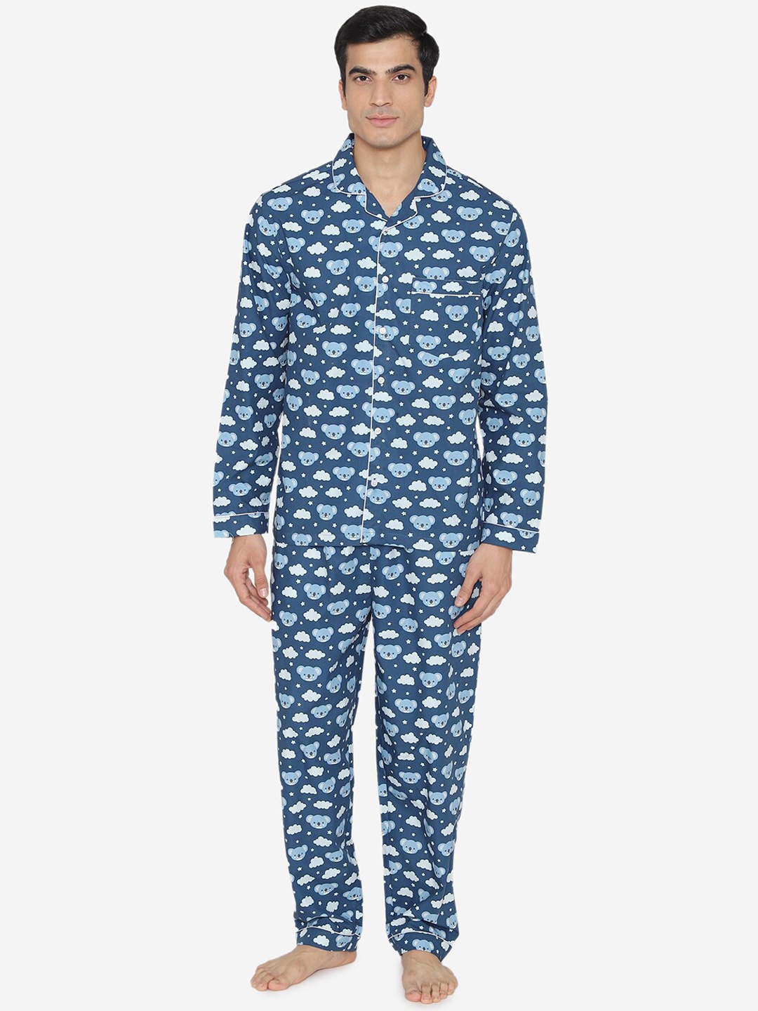 

Fluffalump Men Navy Blue & Off-White Printed Night suit