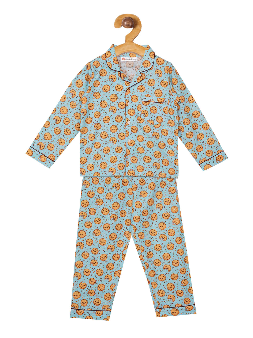 

Fluffalump Unisex Kids Blue & Orange Printed Night suit