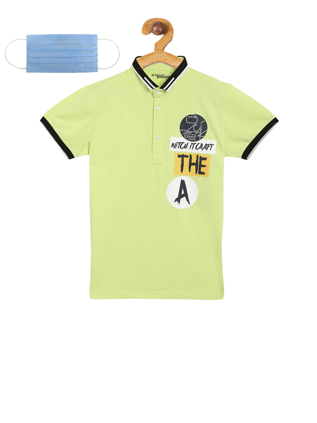 

Lil Tomatoes Boys Lime Green Printed Polo Collar T-shirt