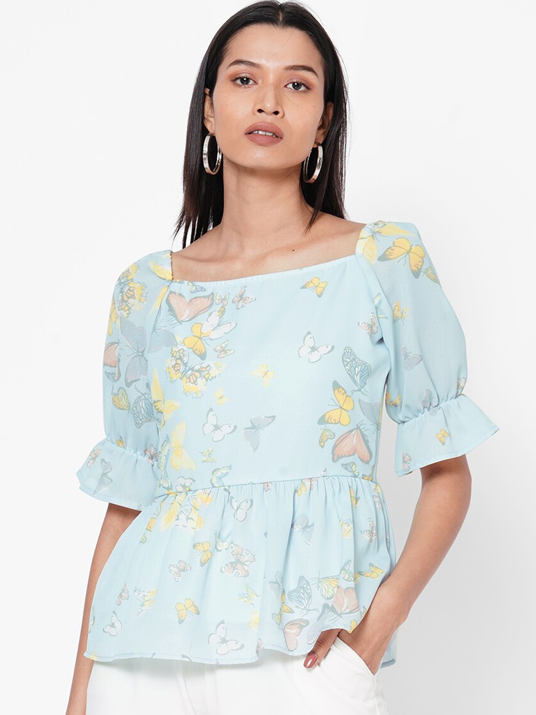 

MISH Women Blue Printed Peplum Top