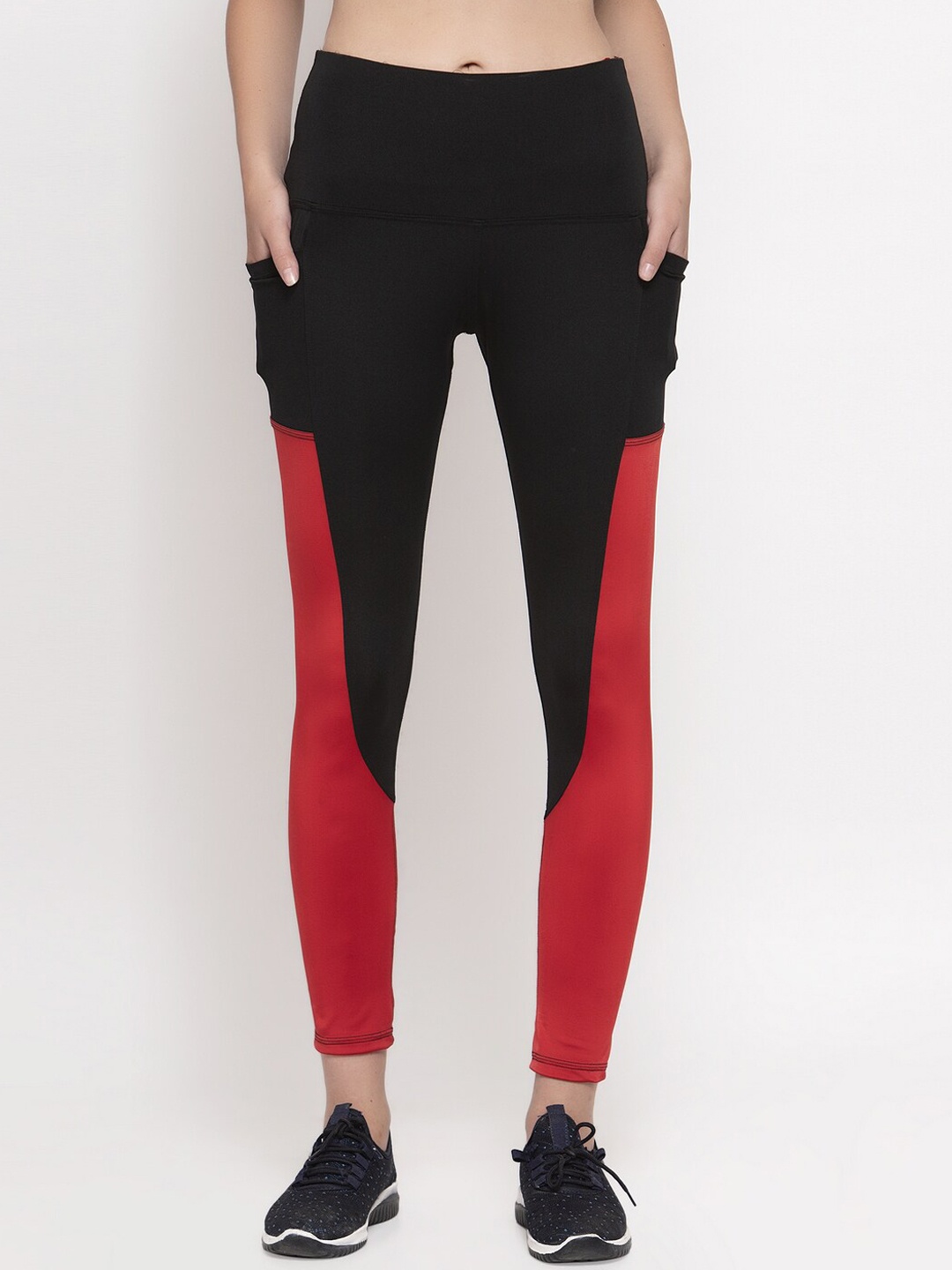 

CUKOO Women Red & Black Colourblocked Tights