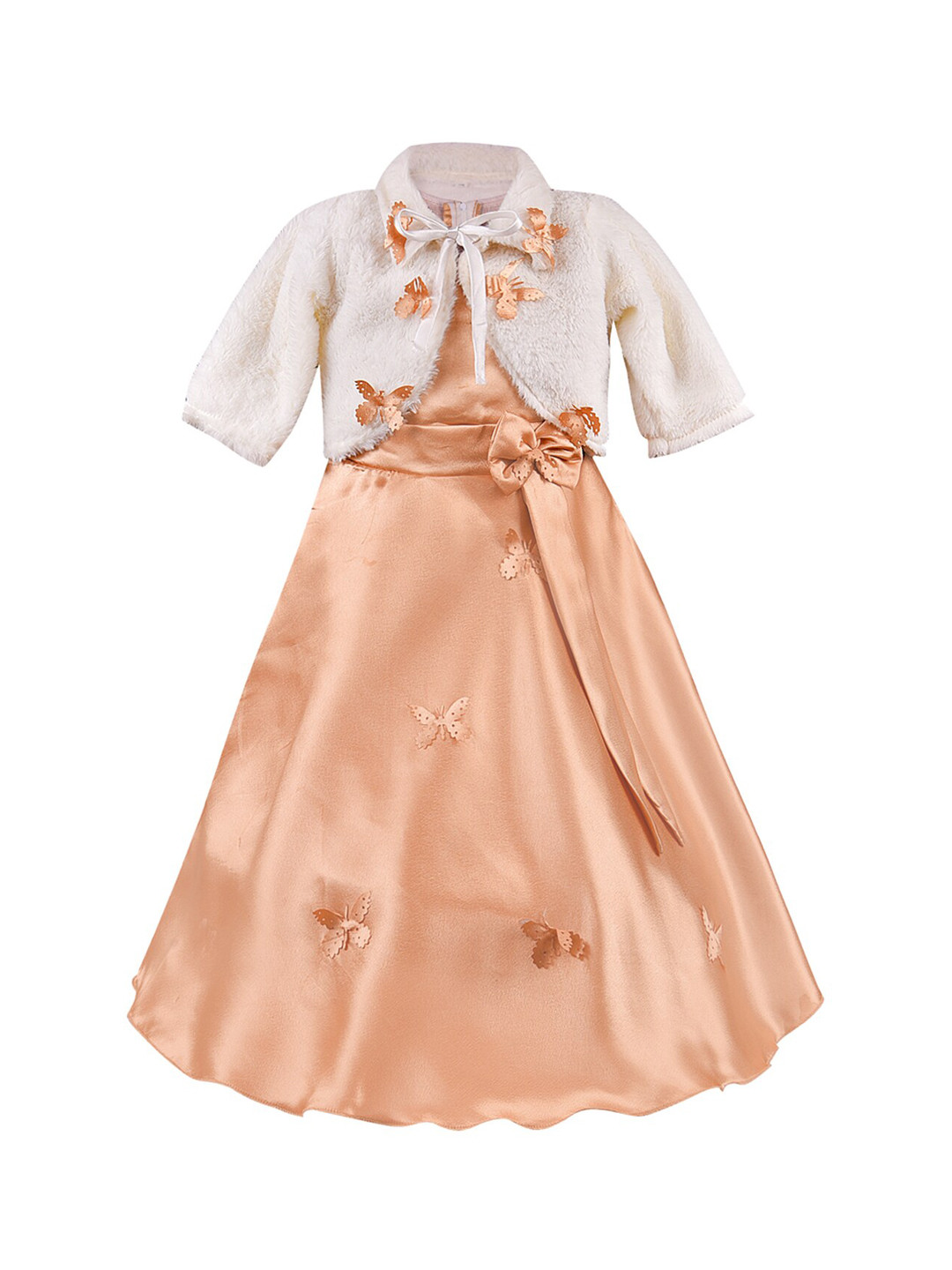 

Wish Karo Girls Beige Solid Maxi Dress With Shrug