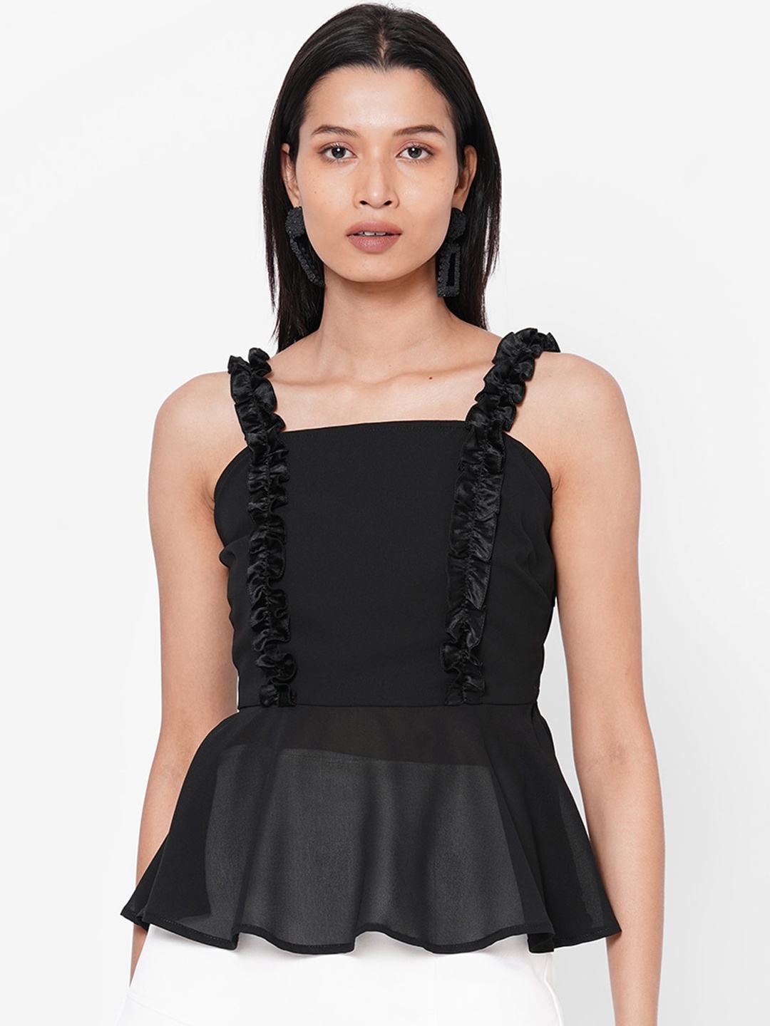 

MISH Women Black Solid Peplum Top