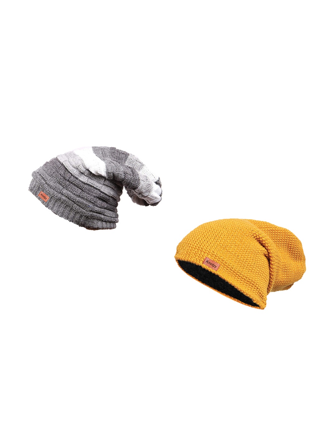 

Knotyy Unisex Pack of 2 Self Design Woollen Beanies, Yellow