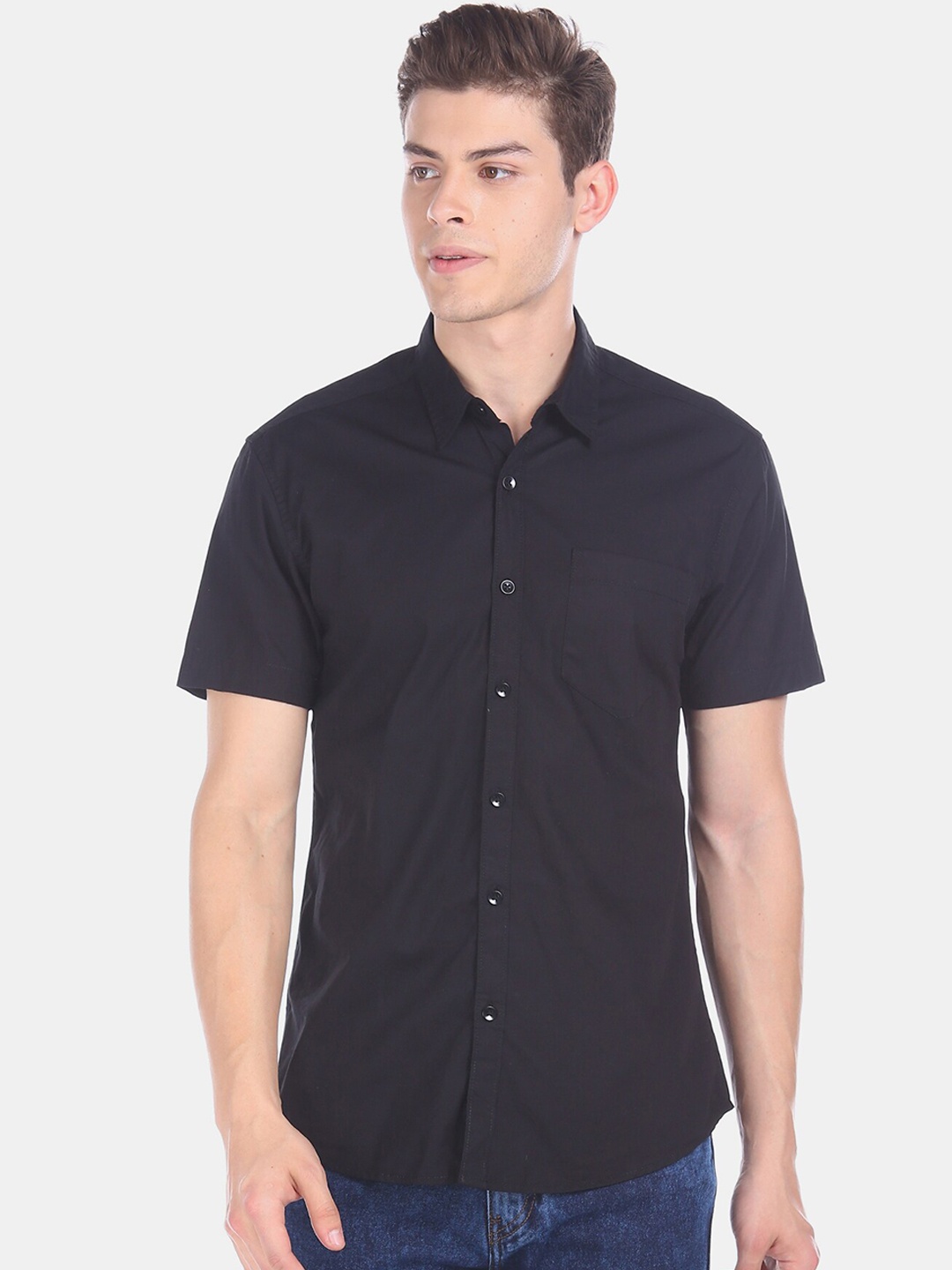 Flying Machine Men Black Regular Fit Solid Casual Shirt