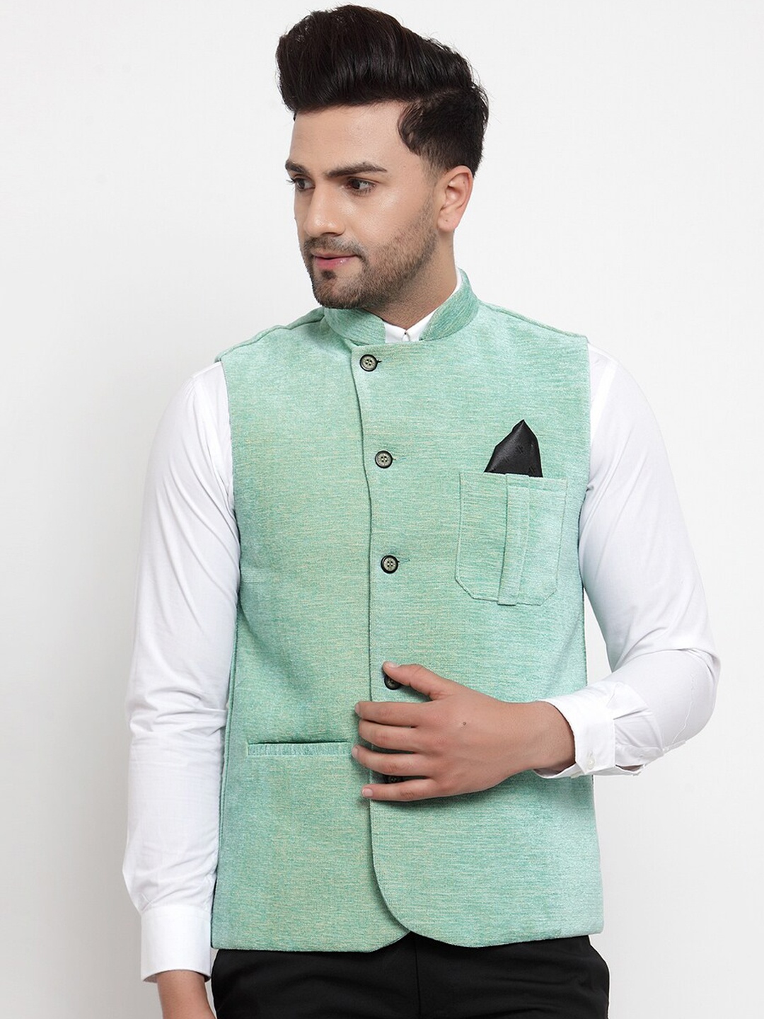 

KLOTTHE Men Green Solid Woven Nehru Jacket
