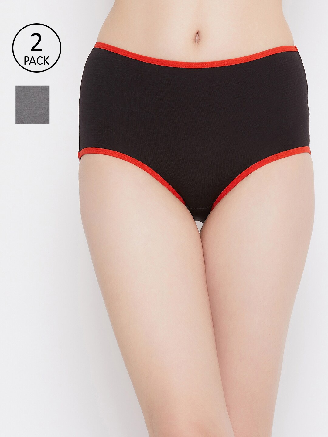 

Clovia Women Pack Of 2 Solid Hipster Briefs COMPNC917M, Grey