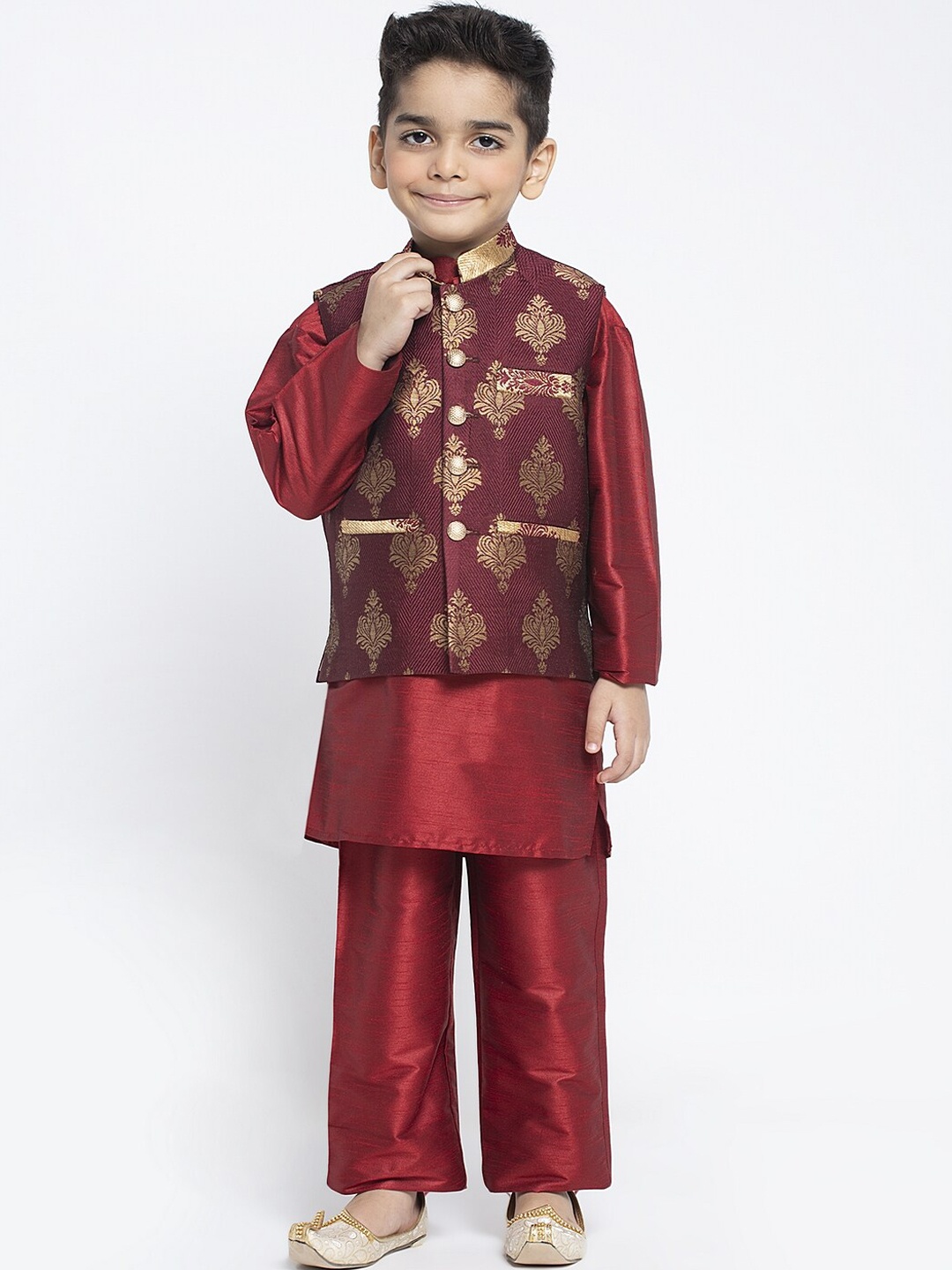 

MAXENCE Boys Red & Maroon Solid Kurta with Pyjamas
